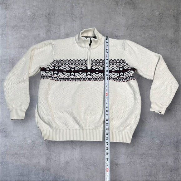 Izod Mens‎ Size XL Fair Isle Honeycomb Knit 1/4 Zip Sweater Cream Red Blue - Picture 3 of 13